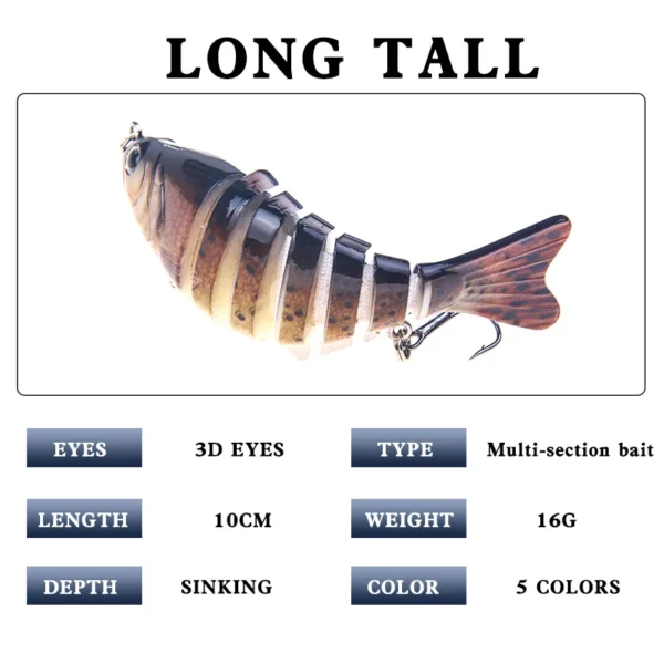 16g10cm Multi Jointed Lifelike Swimbait Fishing Lures 7 Segments Slow Sinking Bionic Lures With 3D realistic eyes
