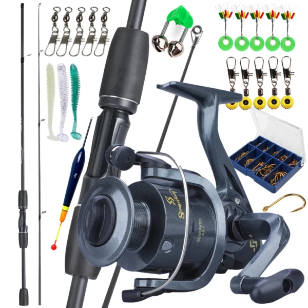 Spinning Fishing Rod Carbon Fiber 2 Section and Fishing Reel with Bait