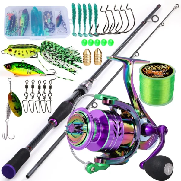 Full Set Spinning Fishing Rod M Power Carbon with Spinning Fishing Reel PowerDouble Handle For Freshwater Max Drag 20kg
