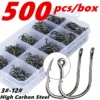 500 Pieces Set Strong Carbon Steel No 312 Fishing Hooks  Single Circle Fishing Hook Fly Fishing Jip Barbed Carp Hooks Sea Tackle Accessories