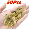 50PCS Soft Simulation Shrimp Prawn Lure Hook Tackle Bait Fishing Lures Artificialbait Luminous Shrimp 4cm
