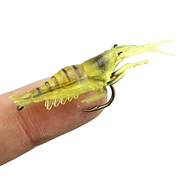 50PCS Soft Simulation Shrimp Prawn Lure Hook Tackle Bait Fishing Lures Artificialbait Luminous Shrimp 4cm
