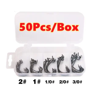 sg-11134201-7rd5i-m6w1jyzxl1ujdc.webp 50 Pieces Per Box Wide Gap High Carbon Steel Fishing Hooks Worm Bait Jig Tackle