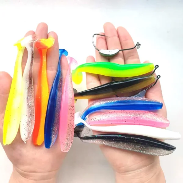 sg-11134201-7rd66-m6tp7al4q7ft21.webp 5Pcs Big Size Soft Paddle Tail Bait Fishing Lures and 1Pc Lead Weighted Barbed Crank Hook With Twist Lock