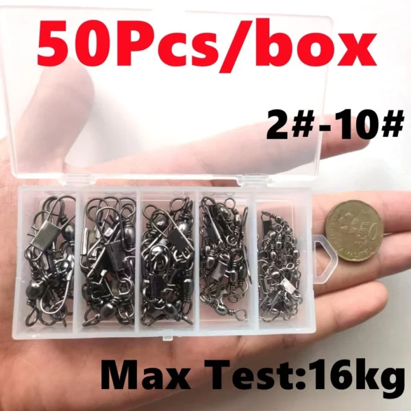 50Pcs Stainless Steel 210 Premium Fishing Snap Swivels Connectors Quick Connect Fishing Lures Fishing Tackle Fishing accessories