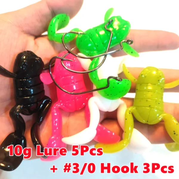 5Pcs Realistic Floating Frog Lure with Kick Legs 5g10g with Hook High Quality Topwater TPE Soft Bait for Fishing